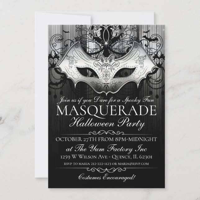 Convite para Mascarada da Festa de Máscara do Bat  (Frente)