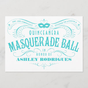 Convite para Mascarada de Quinceanera branca e tur