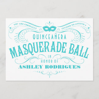 Convite para Mascarada de Quinceanera branca e tur