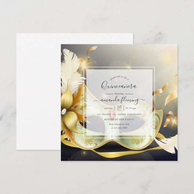 Convite para mascarada Quinceañera (Frente/Verso)
