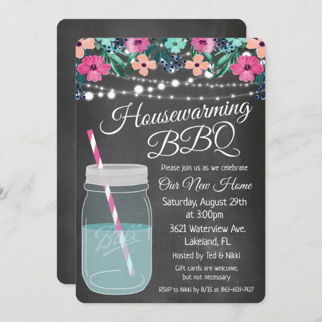 Convite para Mason Jar, CHURRASCO de lar (Frente/Verso)