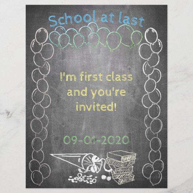 Convite para matrícula escolar no quadro negro (Frente)