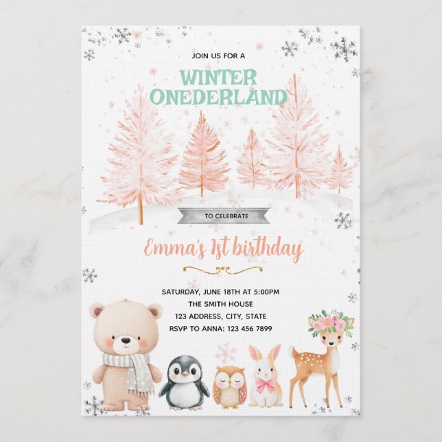 convite para menina do Winter Onederland (Frente)