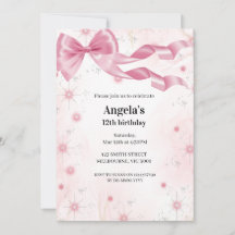 Convite para Meninas de Aniversário com Laço Rosa