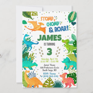 Convite para Menino Dinossauro Verde