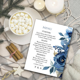 Convite para Menu Floral de Inverno Azul-Gelo Eleg