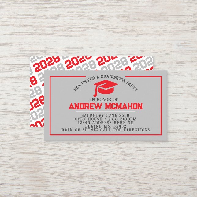 Convite para Mini Graduação para Graduação de Cinz (Red and Silver Grey Grad Cap Mini Graduation Invites for Friends, Team Mates or as Inserts!)