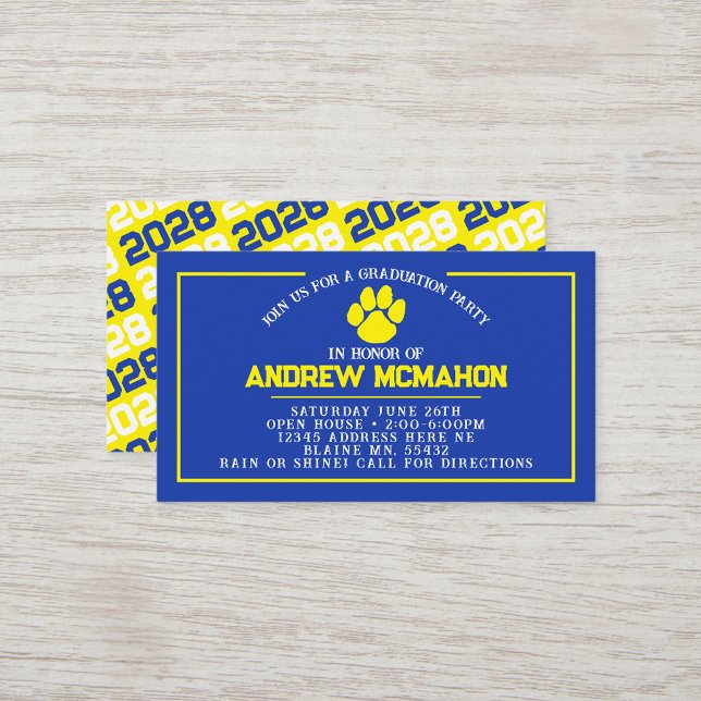 Convite para Mini Graduação Pawprint Azul e Amarel (Blue & Yellow Mini Graduation Invites for Friends, Team Mates or as Inserts!)