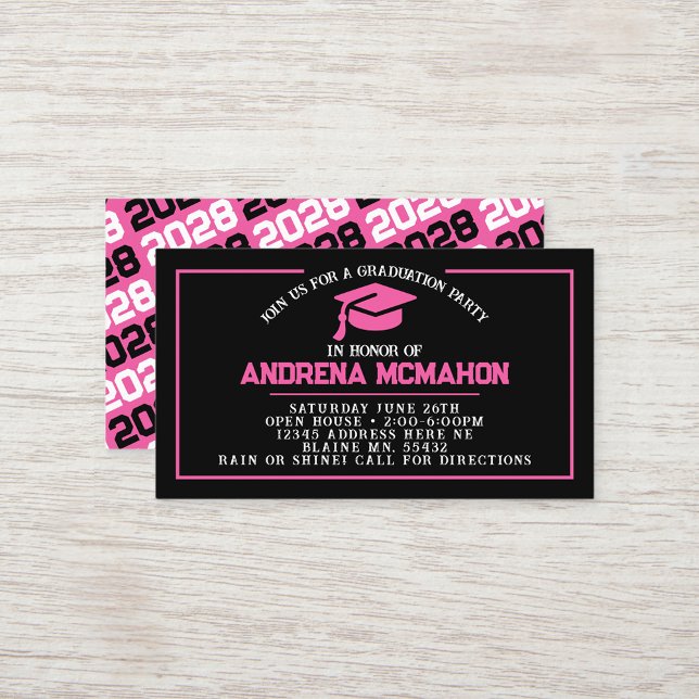 Convite para Mini Graduação Rosa Quente e Preto (Pink and Black Mini Graduation Invites for Friends, Team Mates or as Inserts!)