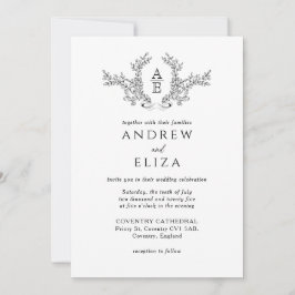 Convite para monograma branco e preto-e-luxo cláss