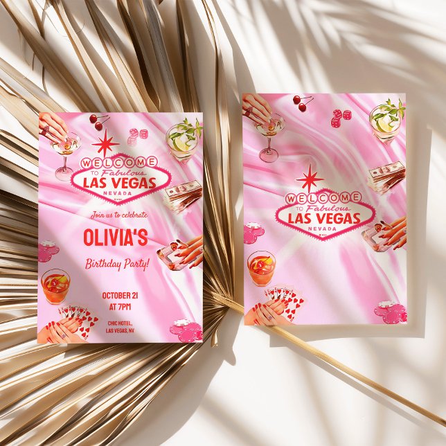 Convite para mulheres Festas de aniversário de Las (Las Vegas Birthday Party Women Poker Invitation)