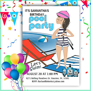 Convite para Natação de Piscina de aniversário 