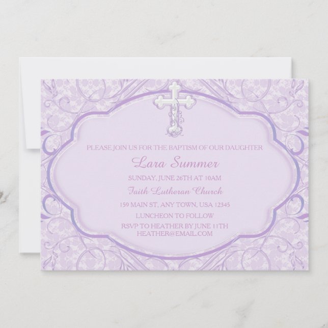 Convite para Natal de Batismo Cruzado Roxo (Frente)