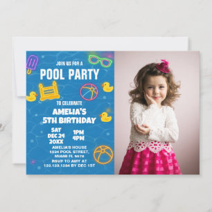 Convite para Neon Glow Pool Bash com foto