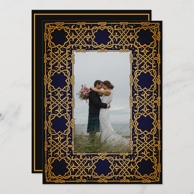 Convite para Nó Celta Tecido ouro (Frente/Verso)