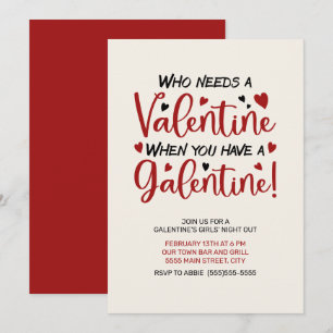 Convite para Noite das Meninas do Dia de Galentine