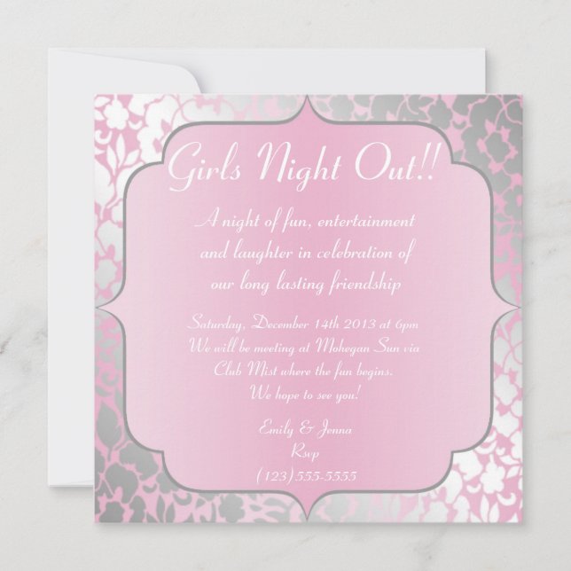 Convite para Noite das Meninas Rosa Bebê Metálico (Frente)