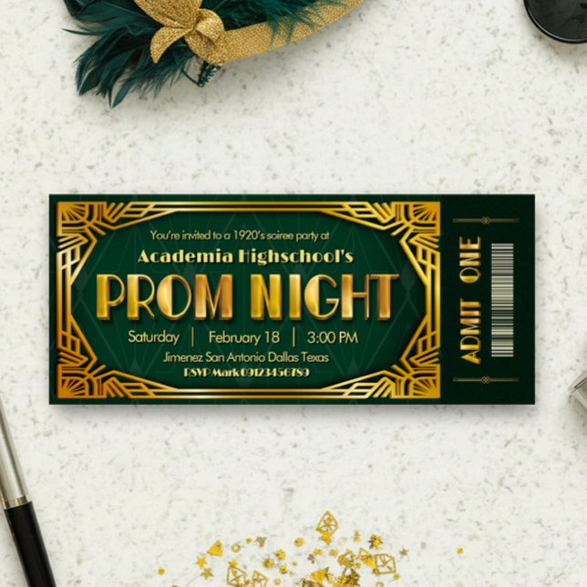 Convite para Noite de Baile - Bilhete de Convite G (Prom Night - Gatsby Invitation Ticket Invitation)