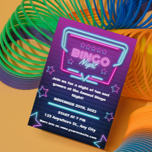 Convite para Noite de Bingo Azul Roxo
