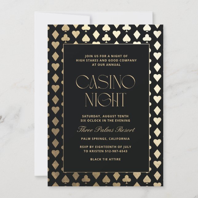 Convite para Noite de Cassino em Preto e Dourado c (Frente)