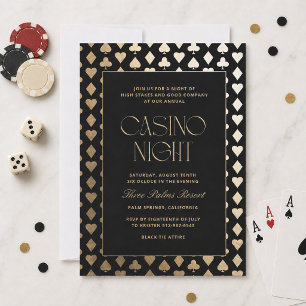 Convite para Noite de Cassino em Preto e Dourado c
