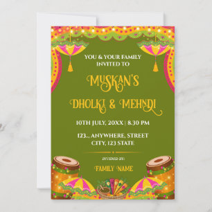 Convite para Noite de Dholki e Mehndi Verde Festiv