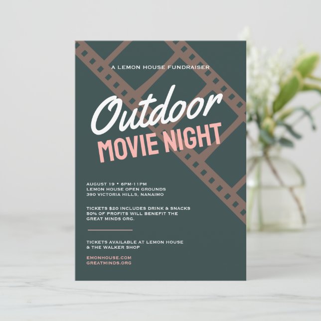 Convite para Noite de Filme Antigo para Recaudação (Em pé/Frente)