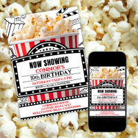 Convite para Noite de Filme com Pipoca Vermelha
