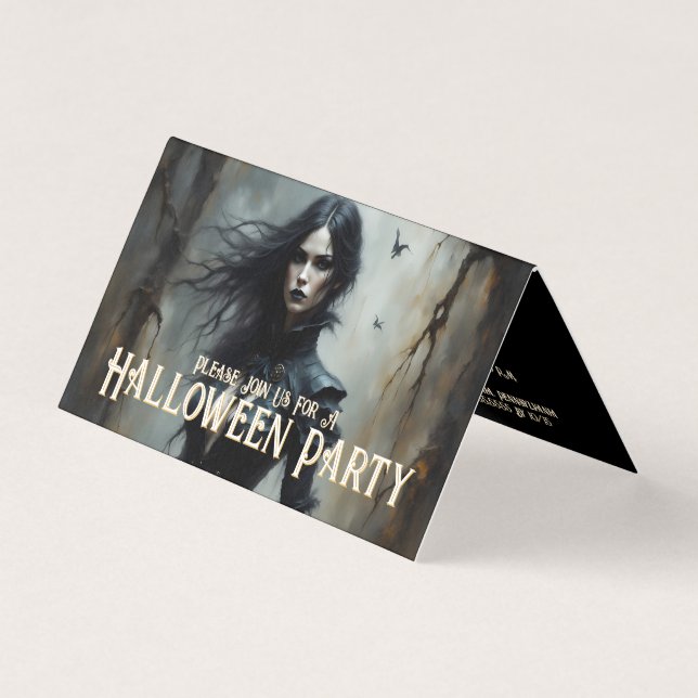 Convite para Noite de Halloween Gótico de Mistério (Frente)