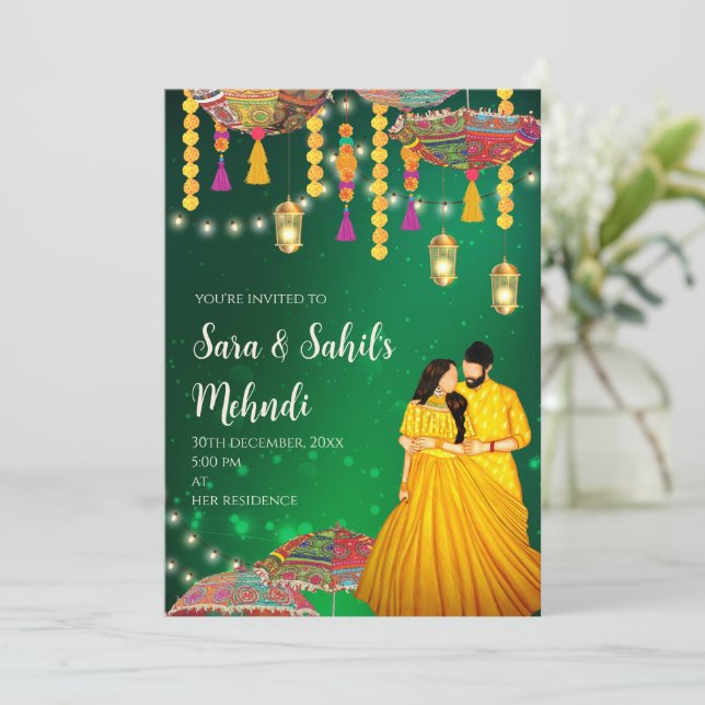 Convite para Noite de Mehndi festa de Henna e conv (Em pé/Frente)