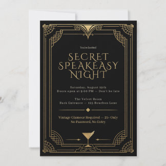 Convite para Noite Secreta de Speakeasy - Anos 20