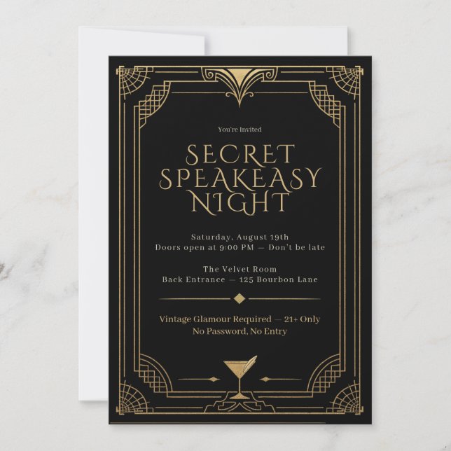 Convite para Noite Secreta de Speakeasy - Anos 20  (Frente)