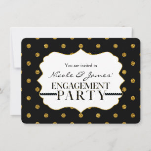 Convite para NOIVADO Bolinhas Preto e Dourado Faux