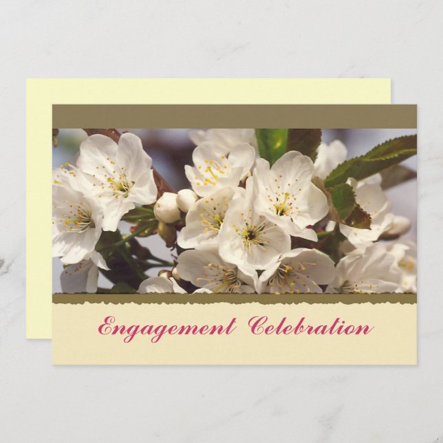 Convite para Noivado Cherry Blossoms (Frente/Verso)