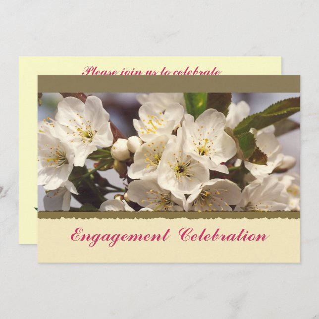 Convite para Noivado Cherry Blossoms (Frente/Verso)