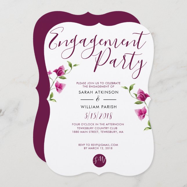 Convite para Noivado de flor rosa Bougainvillea (Frente/Verso)