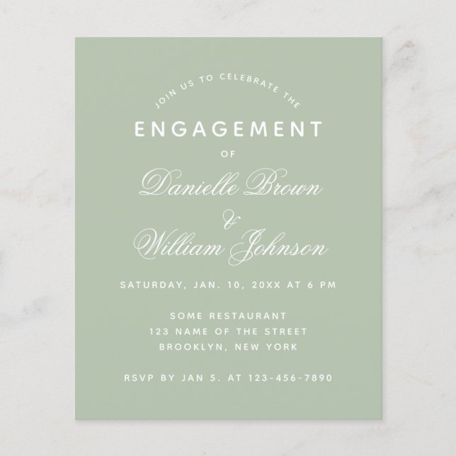 Convite para Noivado de Orçamento Simples Verde Sa (Frente)