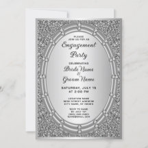 Convite para Noivado de Quadro de Glitter Silver