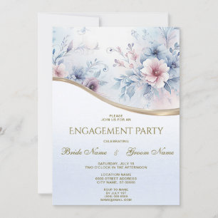 Convite para Noivado Floral Cor-de-Água Azul Cor-d