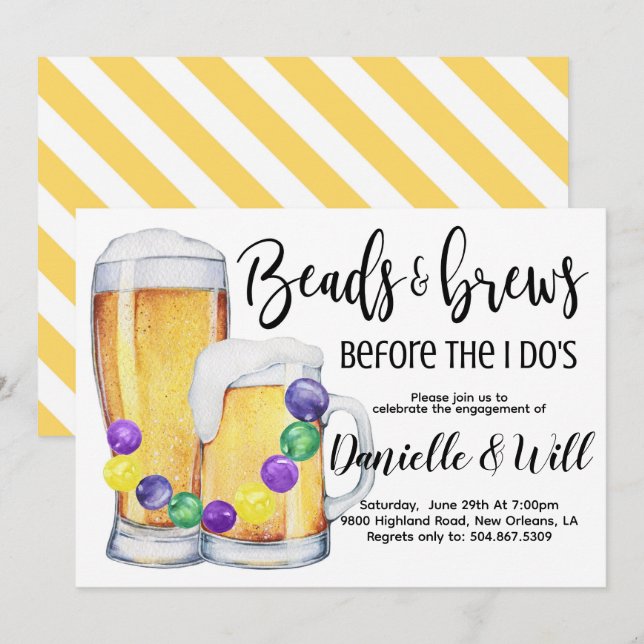 Convite para Noivado Mardi Gras (Frente/Verso)