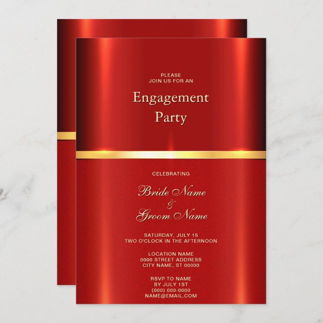 Convite para Noivado Vermelho Simples (Frente/Verso)