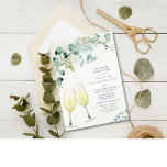 Convite para Noivados Brunch e Bubble<br><div class="desc">Eucalyptus Brunch e Champagne Vidro de Champanhe Vidro Floral Folheto de folha de cor aquática brunch elegante Casais modernos Convite para Festas de noivado Chás</div>