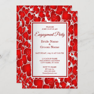 Convite para Noivados Elegante Red Hearts