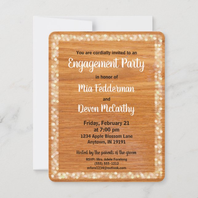 Convite para Noivados Personalizados de Madeira Rú (Frente)