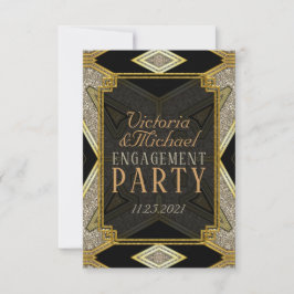 Convite para Noivados Pretos Dourados Art Deco