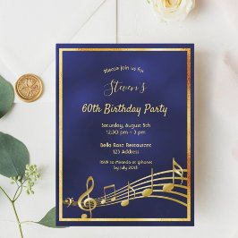 Convite para notas de música de ouro azul de 60 an