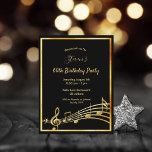Convite para notas de música de ouro preto de 60 a<br><div class="desc">Um cartão moderno de 60º convite de aniversário para homens e mulheres. Um fundo preto clássico, com falso quadro dourado e notas musicais, letras ouros coloridas. Modelos para informações sobre a sua parte. Fundo branco. Dica: Se você não quiser que pareça um cartão postal, clique em personalizar, vá para o...</div>