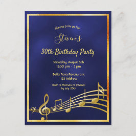 convite para notas de ouro azul aniversário de 30 
