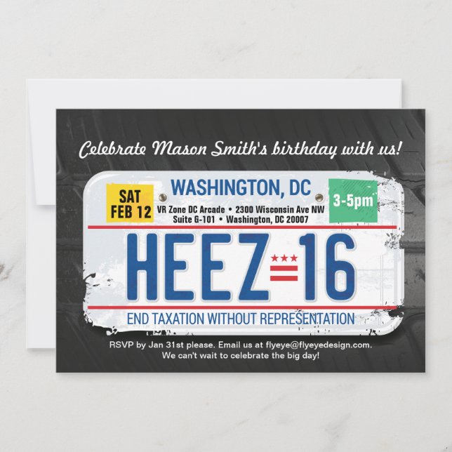 Convite para o 16º aniversário do rapaz em Washing (Frente)
