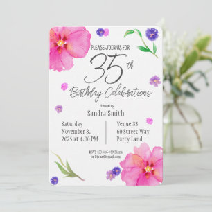 Convite para o 35.o aniversário   Floral Watercolo
